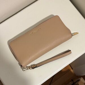 Michael Kors Nude Zip-Around Wristlet Wallet with Gold Hardware